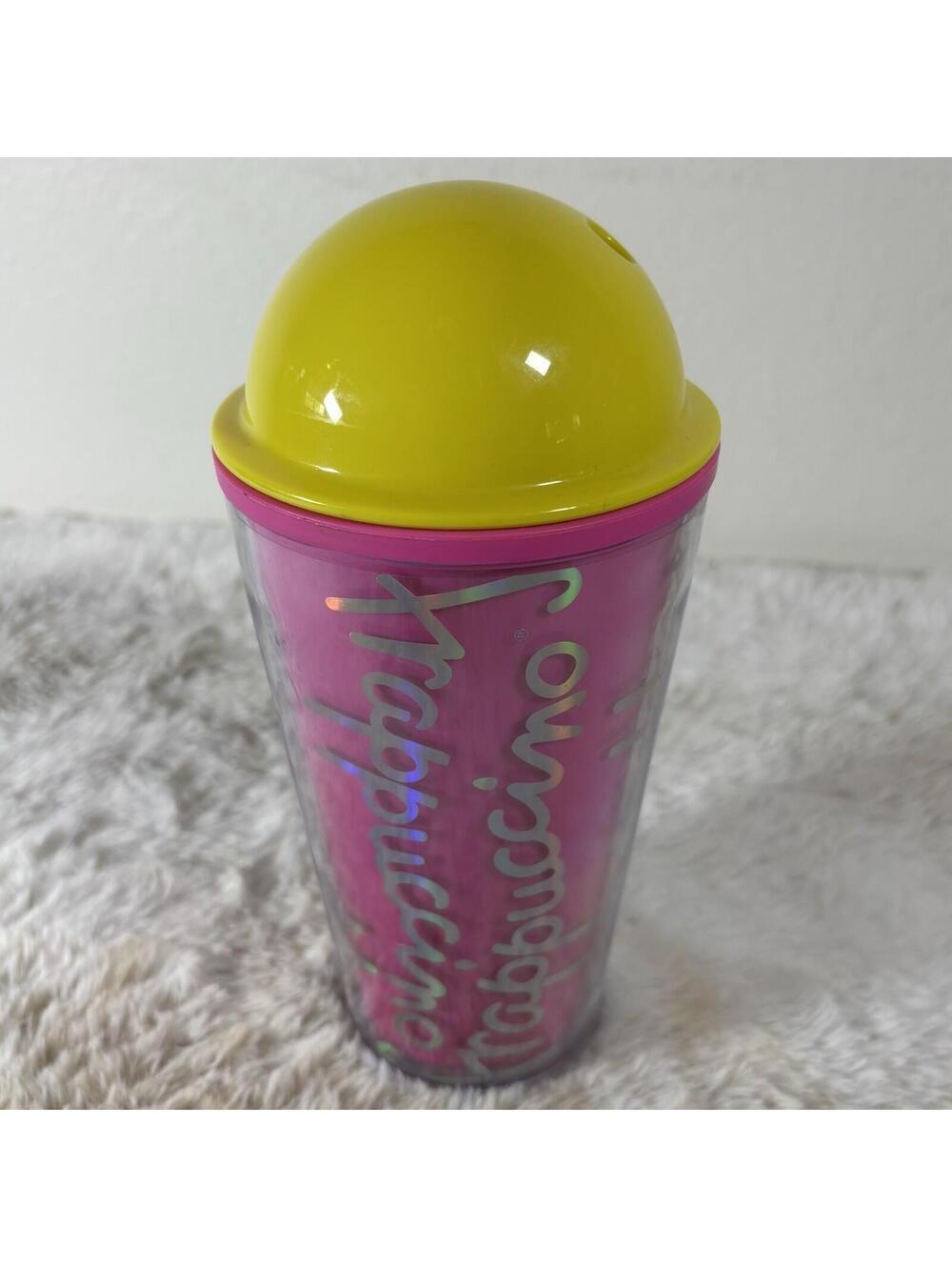 Starbucks Frappuccino Dome Lid Tumbler Pink Yellow Reusable Cup - Picture 4 of 5